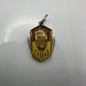 Vintage Herff Jones Senior 2001 Class Charm SF Maroon Yellow Enamel Two Tone HJ
